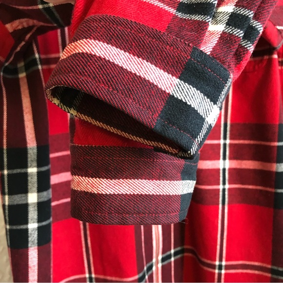 Jones New York Red, Black & White Plaid Zip-Up Long-sleeve Shirt Jacket Shacket - Picture 7 of 13